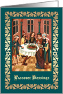 Passover Blessings. Medieval Passover Seder Scene Art card