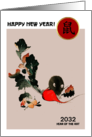 Happy Year of the Rat 2032. Traditional Asian Rat Painting Custom Year card