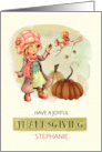 Happy Thanksgiving Little Girl and Squirrel Design Custom Name card