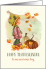 Happy Thanksgiving to a Boy Little Boy Butterfly and Pumpkins card
