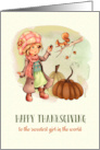 Happy Thanksgiving to a Sweet Girl Little Girl and Squirrel card