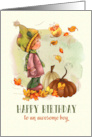 Happy Birthday to a Boy Little Boy Butterfly and Pumpkin Autumn Scene card