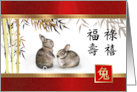 Chinese Year of the Rabbit Greeting in Chinese Two Rabbits Painting card