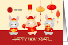 Happy Chinese Year of the Rabbit Three Cute Rabbits card