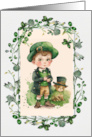 Happy St. Patrick’s Day Old-Fashioned Little Irish Boy with Puppy card