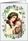 St. Patrick’s Day Birthday Vintage Irish Girl with Harp card