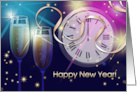 Business New Year’s Wishes Champagne Coupe Glasses and Countdown Clock card