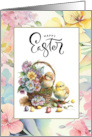 Happy Easter Cute Chicks with Easter Eggs and Spring Flowers card