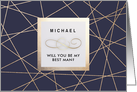 Will you be my Best Man. Navy Blue Elegant Geometric Pattern design card