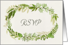 Wedding RSVP card. Watercolor Leaf Wreath design card