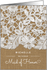 Will you be Maid of Honor? Lace design with Burlap background card