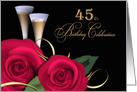 45th Birthday Party Invitation. Red Roses and Champagne Cups card