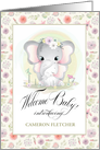 Welcome Baby. Custom Name Birth Announcement. Elephants Mom & Baby card