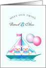 Birth Announcement - Twin Boys. Cute Teddy Bears card