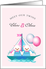 Birth Announcement - Twin Girls. Cute Teddy Bears card