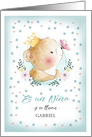 Es un Nio. Baby Boy Birth Announcement in Spanish. Cute Teddy Bear card