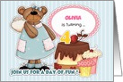 Custom Name 4th Birthday Party Invitation. Funny Teddy Bear card