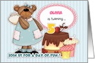 Custom Name 5th Birthday Party Invitation. Funny Teddy Bear card