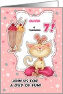 Custom Name 7th Birthday Party Invitation. Kitty and Mice card