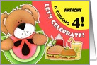 Custom Name 4th Birthday Party Invitation. Funny Puppy card