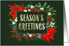 Season’s Greetings Poinsettia Leaves and Mistletoe Berries Frame card