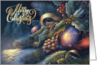 Merry Christmas Pine Branches and Christmas Ornaments Painting card