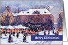 Merry Christmas. Winter Market Snow Scene Painting card
