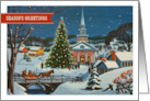 Season’s Greetings. Vintage Winter Snowy Town Scene card