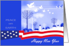 Happy New Year Peace on Earth Peace Doves and American Flag card