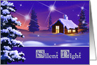 Silent Night . Christmas Card with Snow Village Night Scene card