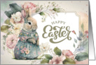 Happy Easter Cute Old-Fashioned Watercolor Easter Bunny card