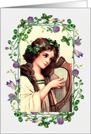 Happy St.Patrick’s Day. Vintage Irish Girl with Harp card
