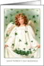 St. Patrick’s Day Blessings. Vintage Angel with Shamrocks card