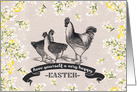 Happy Easter. Vintage Rooster and Hens card
