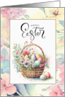 Happy Easter Basket with Easter Eggs and Spring Flowers card