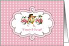 Wesolych Swiat. Easter card in Polish. Vintage Chicken card