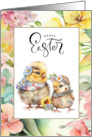 Happy Easter. Old Fashioned Watercolor Cute Chicks card