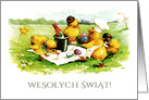 Wesolych Swiat. Easter Card in Polish. Vintage Chickens card