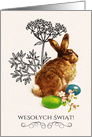 Wesolych Swiat . Easter card in Polish. Vintage Easter Bunny card
