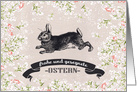 Frohe Ostern. Easter Card in German. Vintage Bunny card