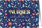 Happy Nurses Day or Week. Watercolor Medical Supplies Pattern card