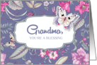 Happy Birthday for Grandmother. Floral Pattern and Butterfly card