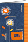 For Son on Father’s Day Denim Pattern with Flowers card