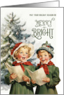 Happy Holidays Vintage Little Girls Carolers Painting card