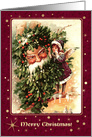 Merry Christmas . Vintage Christmas Angel with Santa Claus card