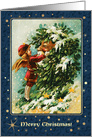 Merry Christmas . Vintage Christmas Angel with Santa Claus card
