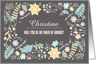 Will you bee my Maid of Honor? Modern Floral design with custom name card