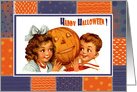 Happy Halloween. Vintage kids with Jack o’Lantern card