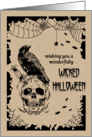 Halloween horror night wish. Creepy Skull and Crow card