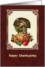 Happy Thanksgiving. Vintage Turkey with Pumpkin and Fruits card